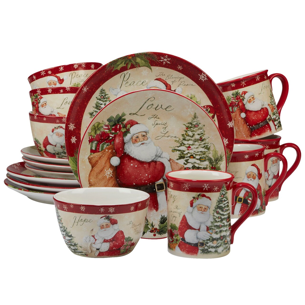 Certified International 16 Piece Classic Santa Christmas Dinnerware Set
